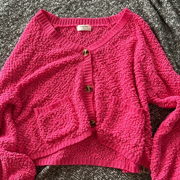 Zenana Outfitters Sweaters - Popcorn Sleeve Pink Cartigan